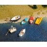 Boat/Raft Set w/Trailer - Kit -- 4 Boats, 1 Raft, HO, Busch Gmbh & Co Kg 1157