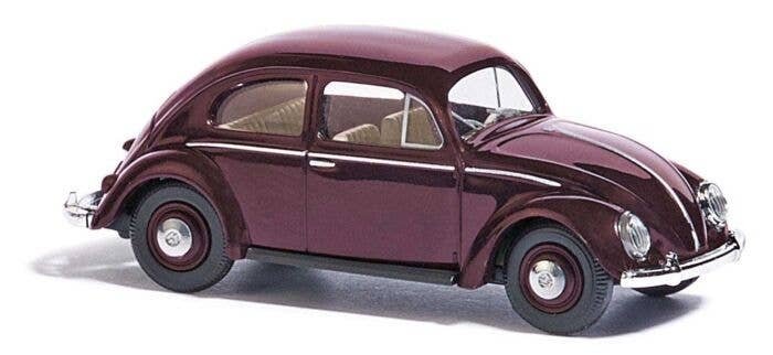 1952 Volkswagen Beetle with Pretzel-Split Rear Window - Assembled -- Red, HO, Busch Gmbh & Co Kg 52901