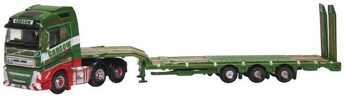 2012 Volvo FH4 with Nooteboom 3-Axle Low Loader Trailer - Assembled -- Cadzow (green, red, whit, N, Oxford Diecast NVOL4007