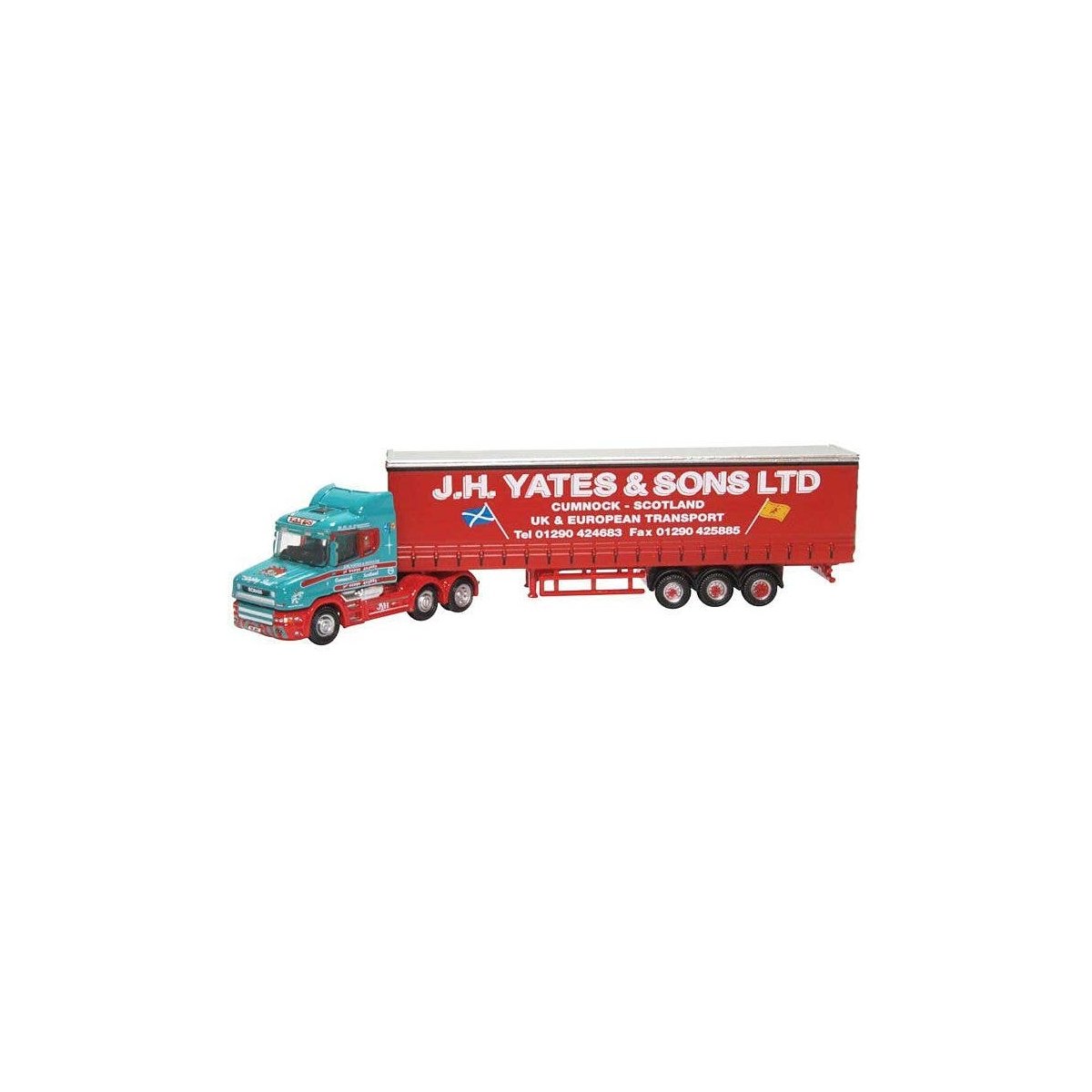 1990-2010 Scania T Tractor with Curtain-Side Trailer - Assembled -- J.H. Yates and Sons Ltd., N, Oxford Diecast NTCAB008