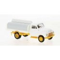 1953-1960 Opel-Blitz Low-Sided Delivery Truck w/Beverage Cover - Assembled -- White, Yellow , HO, Brekina Automodelle 35340