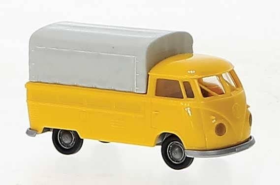1960-1963 Volkswagen Pritsche T1b Pickup Truck w/Cover - Assembled -- Economy (red, gray), HO, Brekina Automodelle 32985
