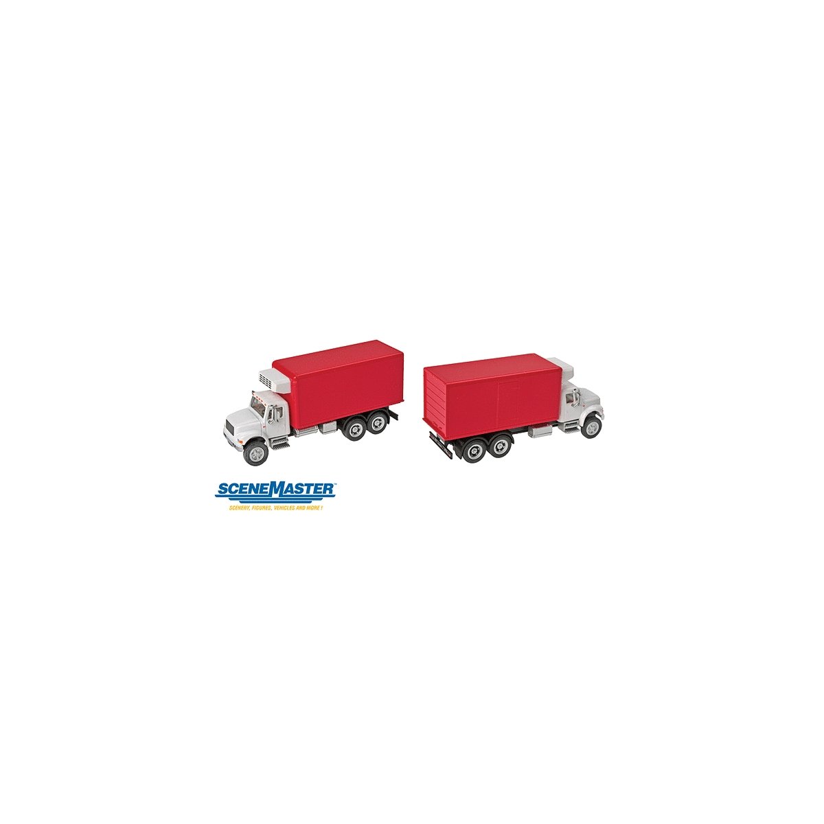 International(R) 4900 Dual-Axle Refrigerated Van - Assembled -- White Cab, Red Body, HO, Walthers SceneMaster 11391