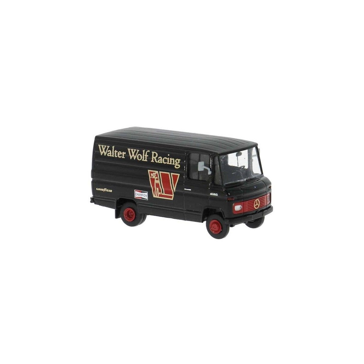 1980s Mercedes-Benz L 406 D Cargo Van - Assembled -- Walter Wolf Formel1 Teams (black, red, , HO, Brekina Automodelle 36857