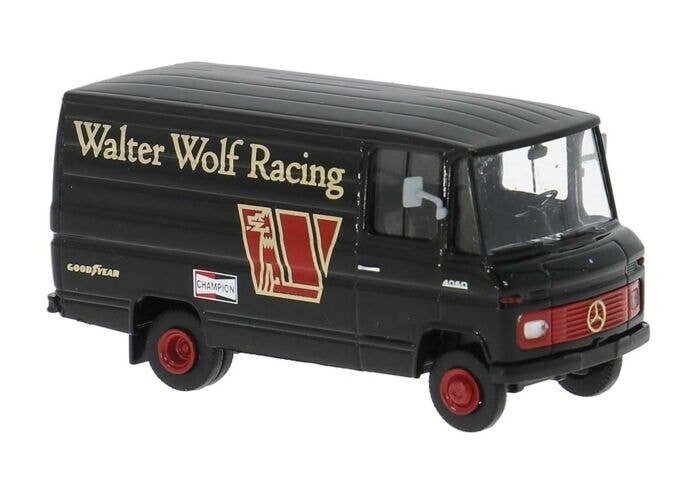 1980s Mercedes-Benz L 406 D Cargo Van - Assembled -- Walter Wolf Formel1 Teams (black, red, , HO, Brekina Automodelle 36857