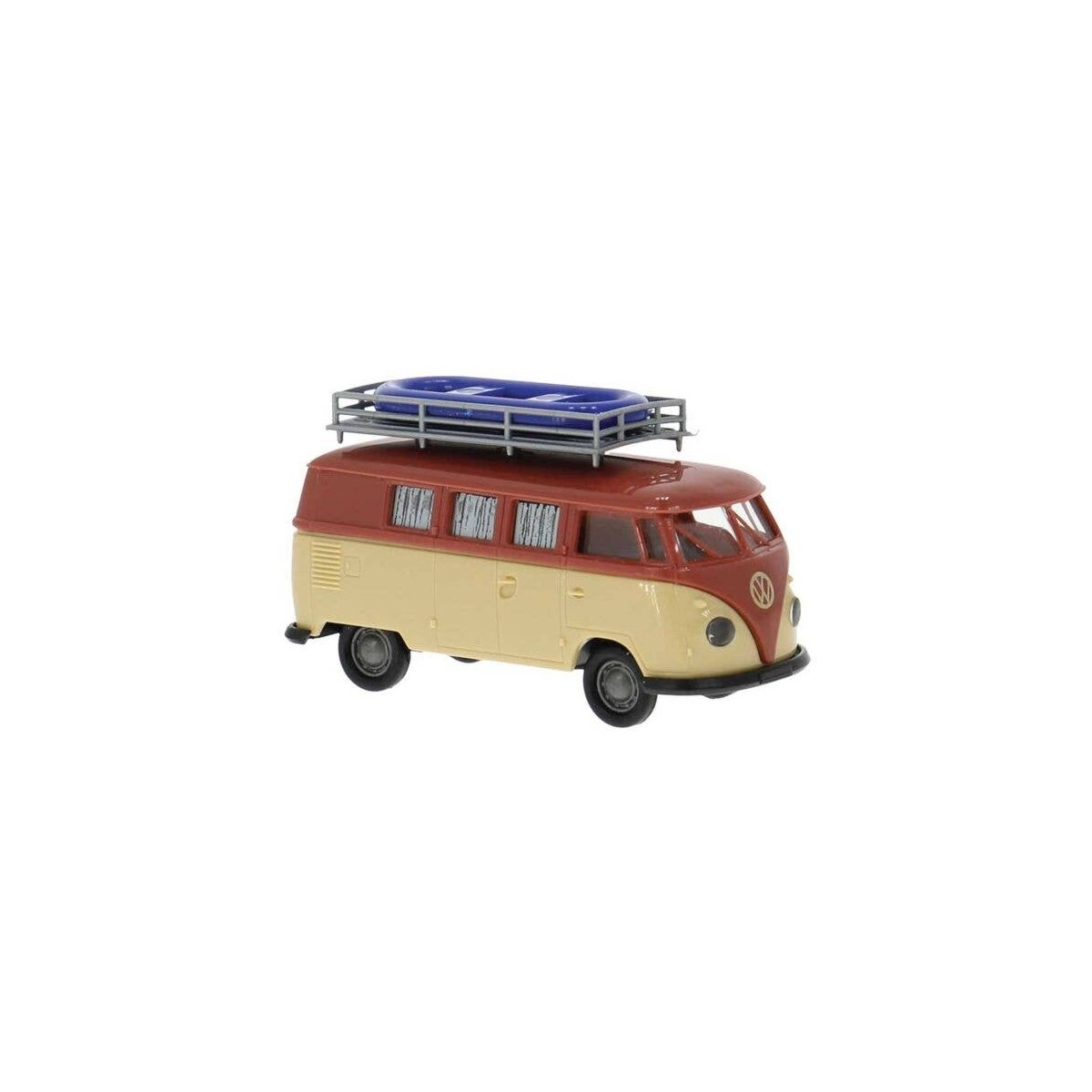 1960 Volkswagen T1b Passenger Van with Roof Rack - Assembled -- Beige, Brown, HO, Brekina Automodelle 31639