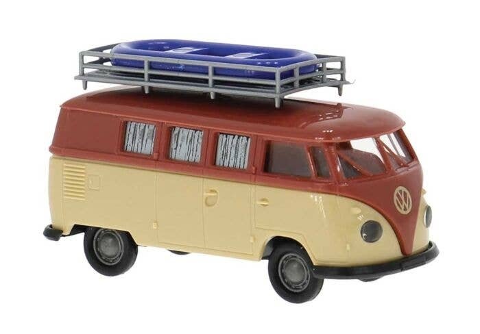 1960 Volkswagen T1b Passenger Van with Roof Rack - Assembled -- Beige, Brown, HO, Brekina Automodelle 31639