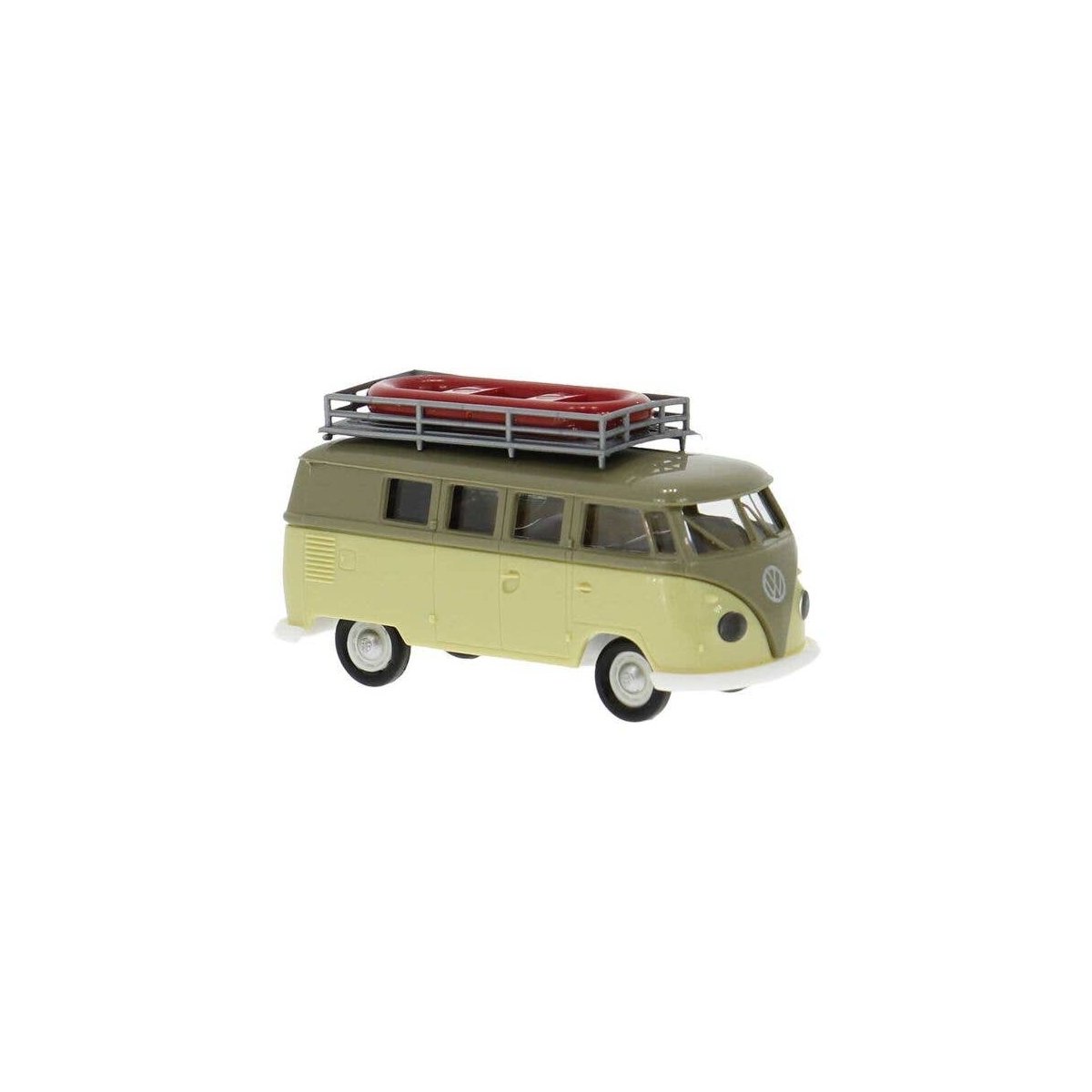 1962 Volkswagen T1b Passenger Van with Roof Rack - Assembled -- Khaki, Beige, HO, Brekina Automodelle 31638