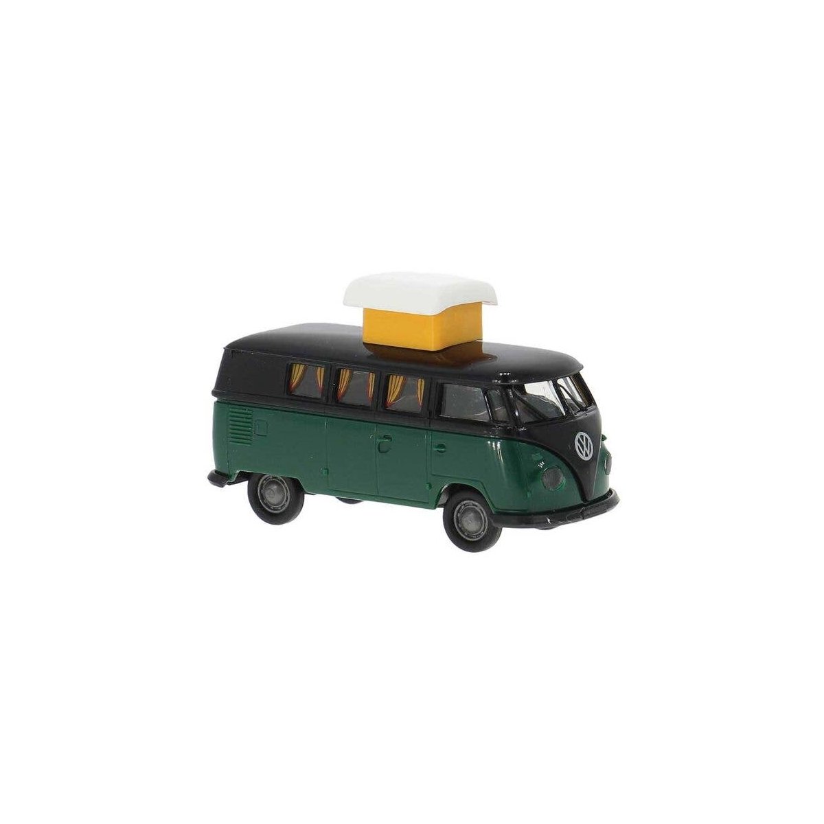 1960 Volkswagen T1b Passenger Van with Pop-Up Roof - Assembled -- Green, Black, HO, Brekina Automodelle 31634