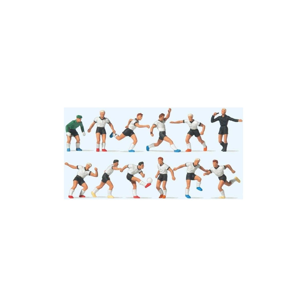 Soccer Team with Referee pkg(12) -- White Shirts, Black Shorts, HO, Preiser Kg 10758