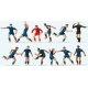 Soccer Team with Referee pkg(12) -- Blue Shirts, Blue Shorts, HO, Preiser Kg 10759