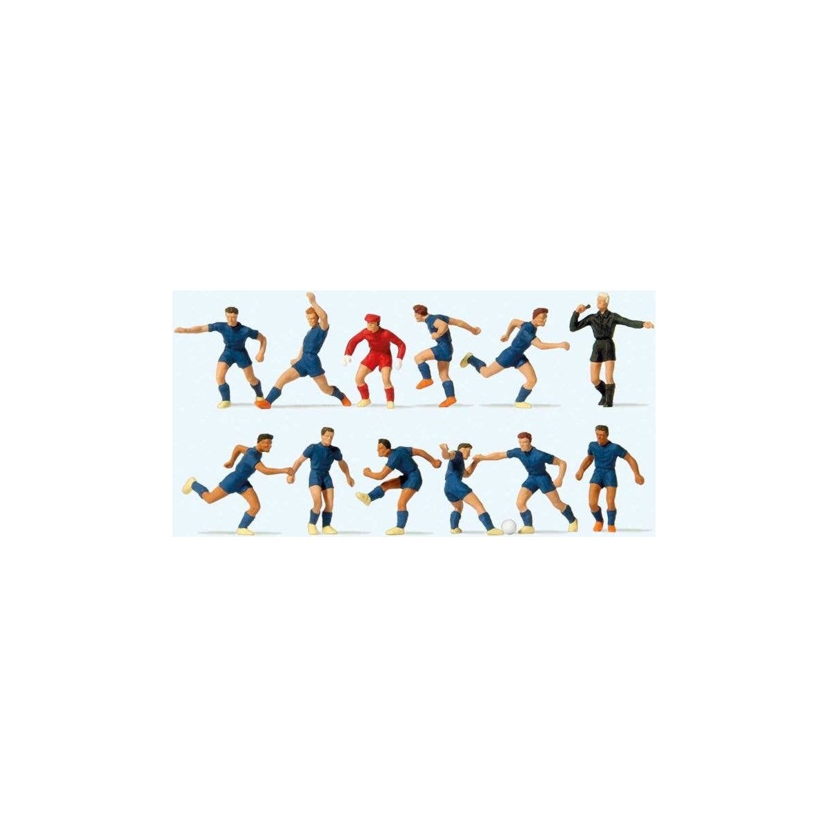 Soccer Team with Referee pkg(12) -- Blue Shirts, Blue Shorts, HO, Preiser Kg 10759