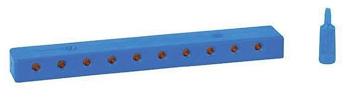 Low-Voltage Distribution Terminal (Plate) -- 10 Sockets and Plugs, 3/32′ 2.5mm (blue), All Scales, Faller Gmbh 180803