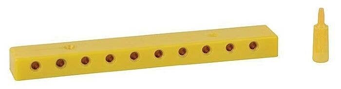 Low-Voltage Distribution Terminal (Plate) -- 10 Sockets and Plugs, 3/32′ 2.5mm (yellow), All Scales, Faller Gmbh 180802