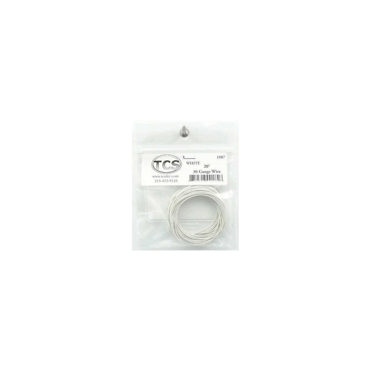 30-Gauge Wire - 20′ 6.1m Roll -- White, All Scales, Train Control Systems 1087