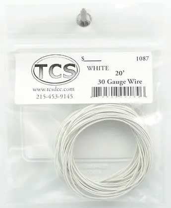 30-Gauge Wire - 20′ 6.1m Roll -- White, All Scales, Train Control Systems 1087