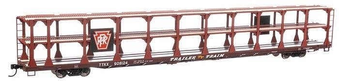 89′ Flatcar w/Tri-Level Open Auto Rack - Ready to Run -- Pennsylvania Railroad Rack Trailer-Trai, HO, WalthersMainline 8215