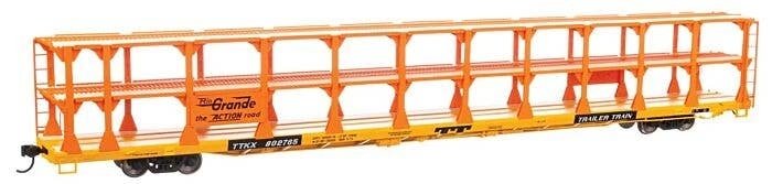 89′ Flatcar w/Tri-Level Open Auto Rack - Ready to Run -- Denver & Rio Grande Western(TM) Rack Tr, HO, WalthersMainline 8207