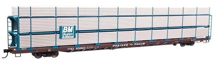 89′ Flatcar w/Tri-Level Shielded Auto Rack - Ready to Run -- Boston & Maine 90882, TTKX Flatcar , HO, WalthersMainline 8303