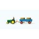 Lanz D 2416 Farm Tractor -- With Grape Tub Trailer (green Tractor, blue trailer), HO, Preiser Kg 17943