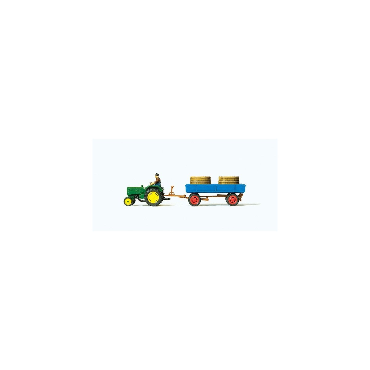 Lanz D 2416 Farm Tractor -- With Grape Tub Trailer (green Tractor, blue trailer), HO, Preiser Kg 17943