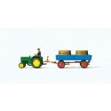 Lanz D 2416 Farm Tractor -- With Grape Tub Trailer (green Tractor, blue trailer), HO, Preiser Kg 17943
