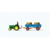 Lanz D 2416 Farm Tractor -- With Grape Tub Trailer (green Tractor, blue trailer), HO, Preiser Kg 17943