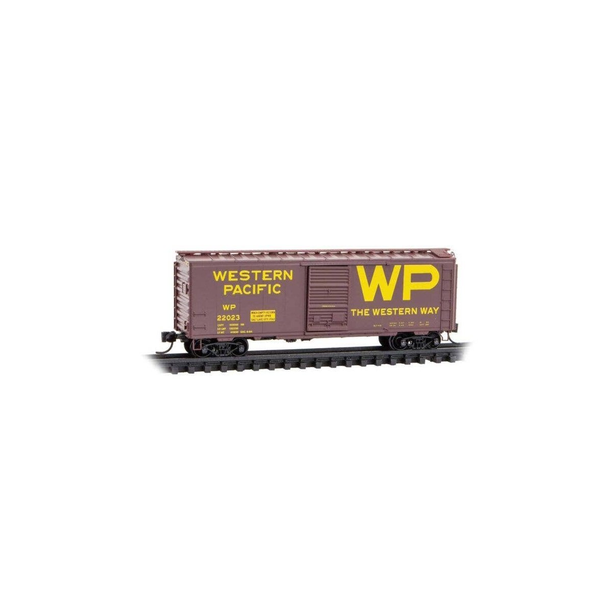 40′ Single-Door Boxcar - Ready to Run -- Western Pacific 22023 (Boxcar Red, yellow, Block Wes, N, Micro Trains Line 2000517