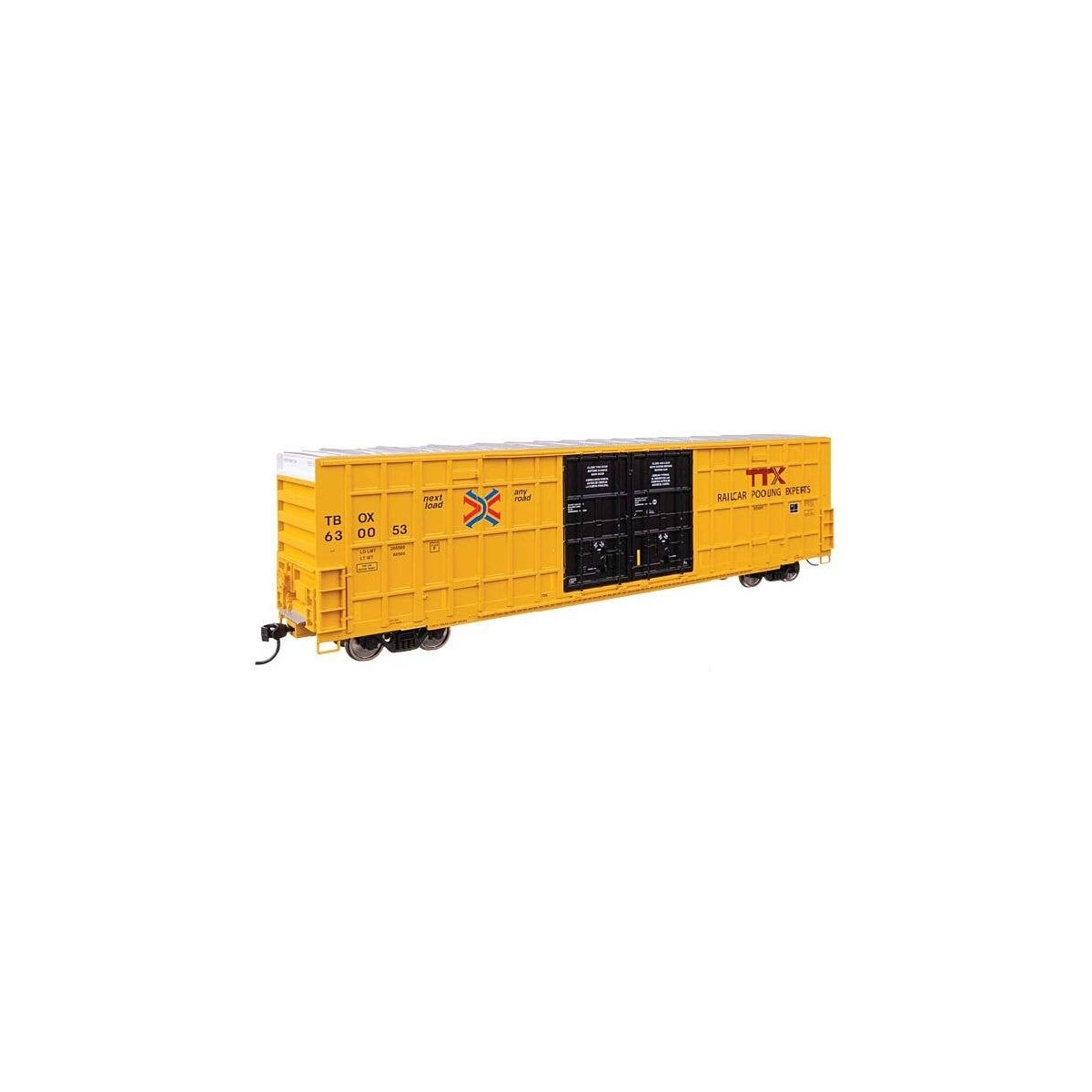 60′ High Cube Plate F Horizontal Post Boxcar - Ready to Run -- TTX TBOX 630053 (yellow, black, H, HO, WalthersMainline 3117