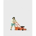 Woman Mowing The Lawn, HO, Preiser Kg 28085