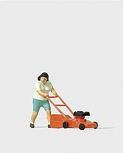 Woman Mowing The Lawn, HO, Preiser Kg 28085