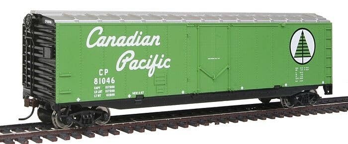 50′ Plug-Door Boxcar - Ready to Run -- Canadian Pacific (green Newsprint Service Logo, Script L, HO, WalthersTrainline 1673
