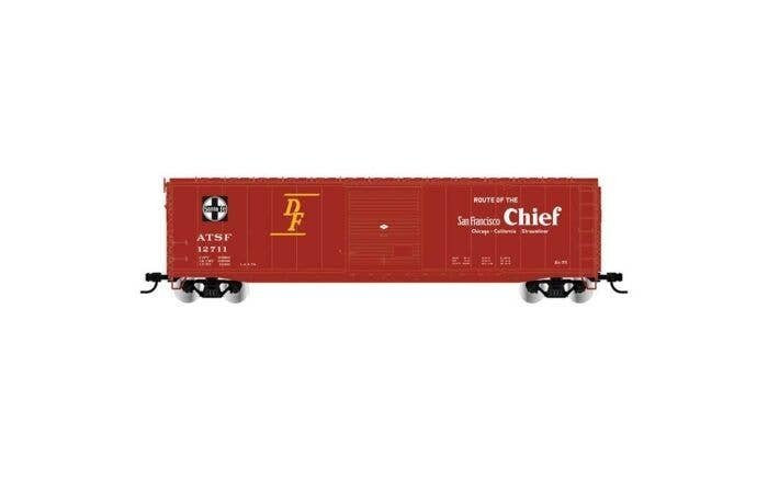 50′ Single-Door Boxcar No Roofwalk - Ready to Run -- Santa Fe 12711 (Boxcar Red, San Francisco Chief, HO, Rivarossi HR6661A
