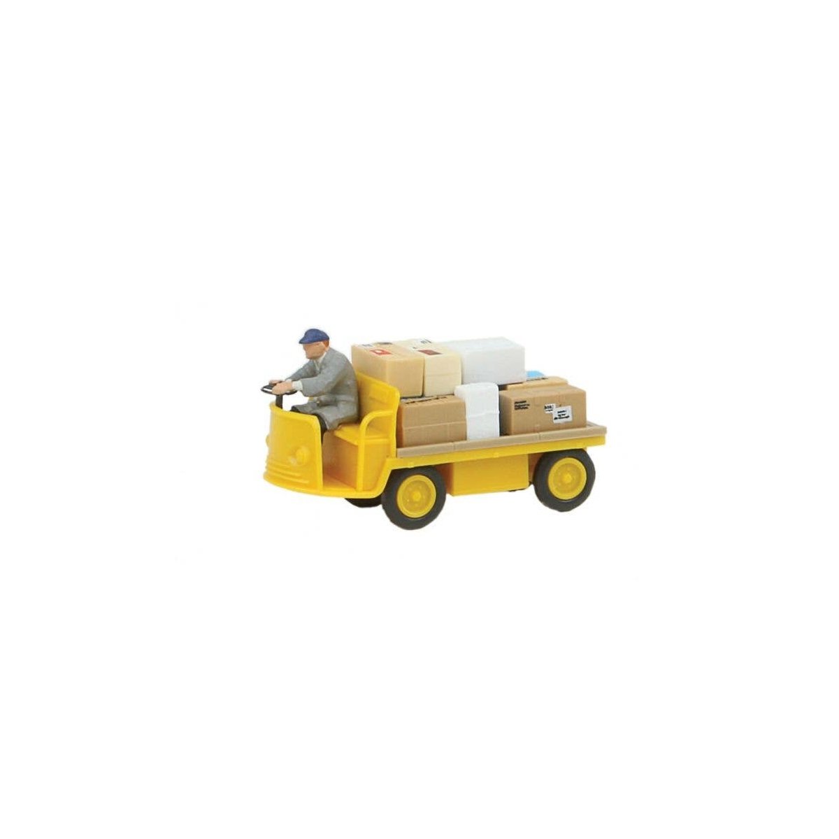 Electric Baggage Truck (Nonoperating) w/Driver & Load -- German Post Office (yellow) Era III, HO, Preiser Kg 28146