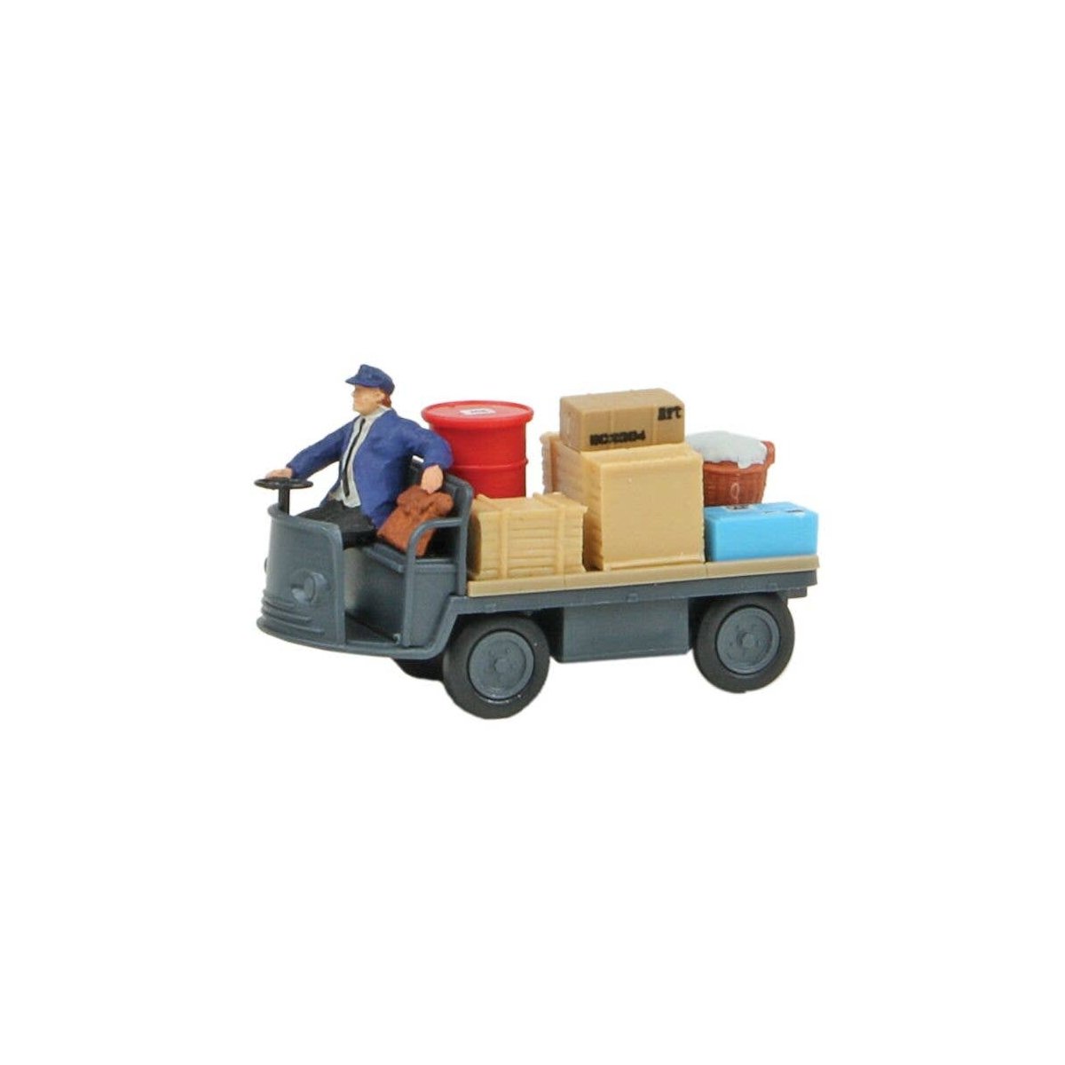 Electric Baggage Truck (Nonoperating) w/Driver & Load -- German Federal Railways Era III, HO, Preiser Kg 28147