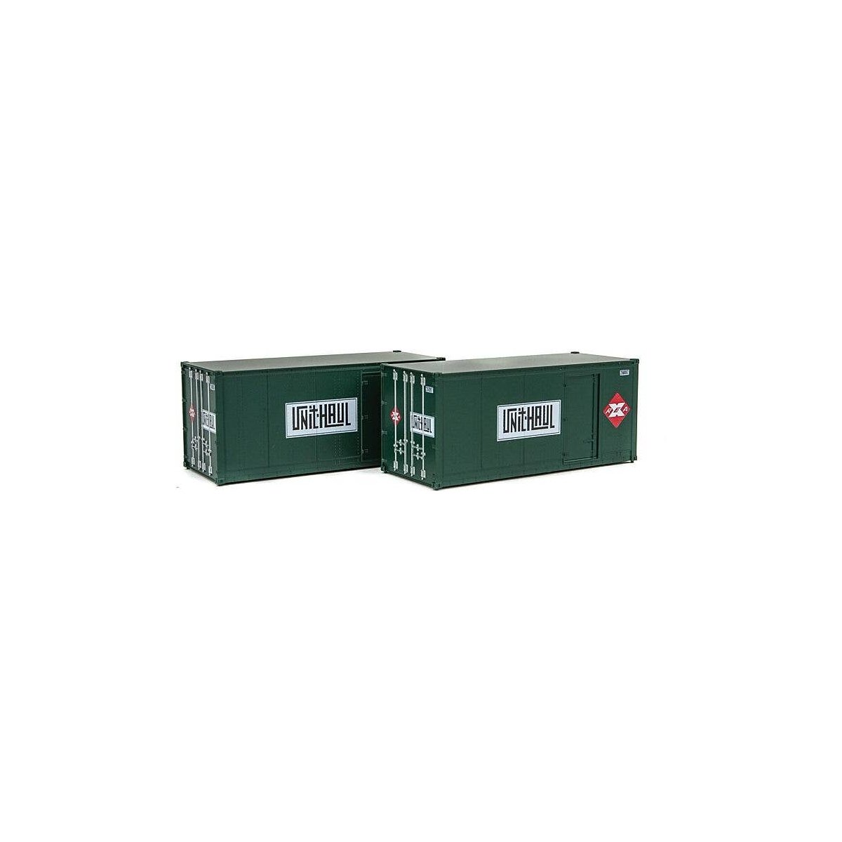 20′ Smooth-Side Container with Right Side Door 2-Pack - Ready to Run -- Railway Express Agen, HO, Walthers SceneMaster 8681