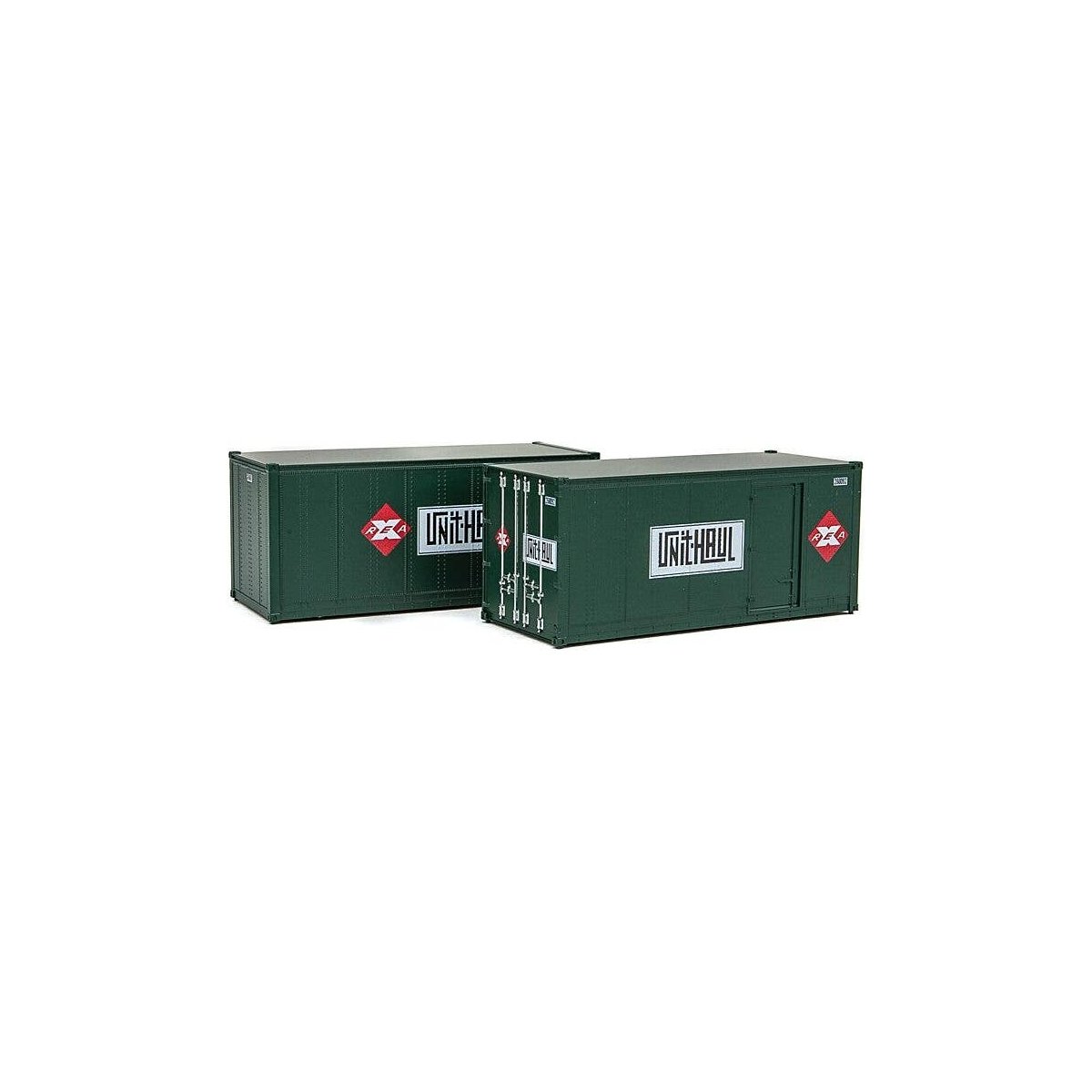 20′ Smooth-Side Container with Right Side Door 2-Pack - Ready to Run -- Railway Express Agen, HO, Walthers SceneMaster 8680