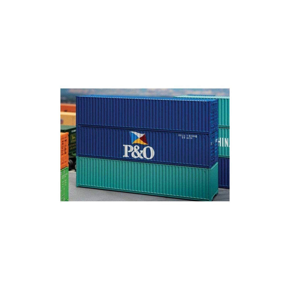 40′ Container - Assembled -- P&O (blue, white, red, yellow), HO, Faller Gmbh 182104