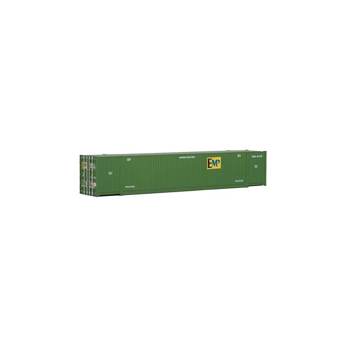 53′ Singamas Corrugated Side Container - Ready to Run -- EMP (green, yellow), HO, Walthers SceneMaster 8503