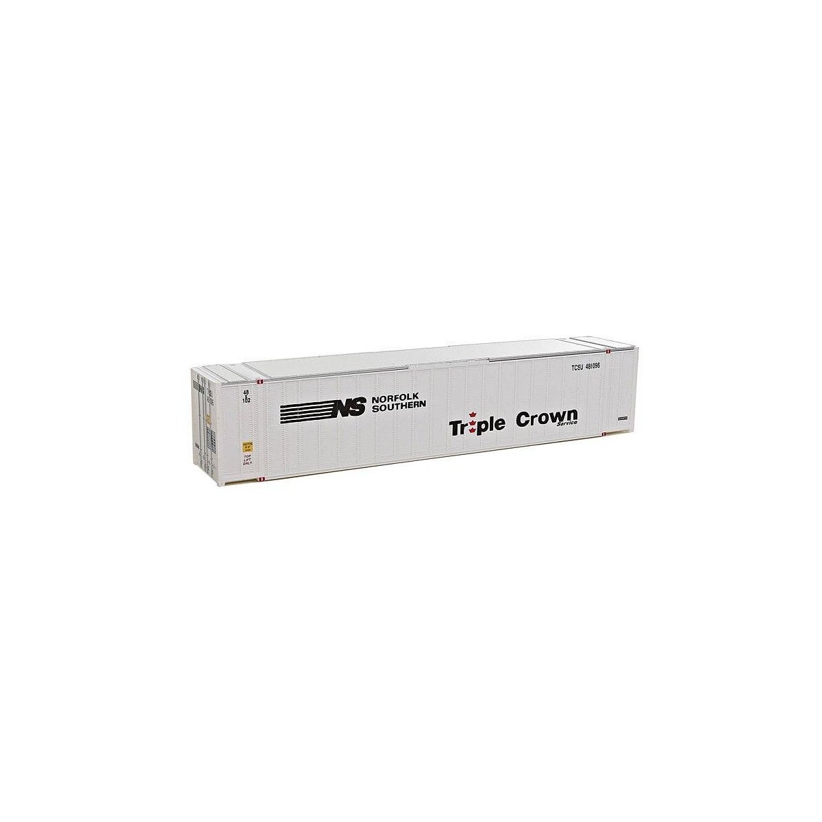 48′ Ribbed Side Container - Assembled -- Norfolk Southern/Triple Crown (white, black, red), HO, Walthers SceneMaster 8465