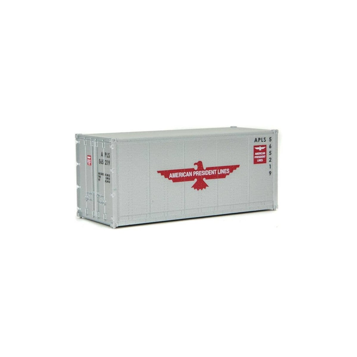 20′ Smooth-Side Container - Ready to Run -- American President Lines (gray, red, white Eagle, HO, Walthers SceneMaster 8651