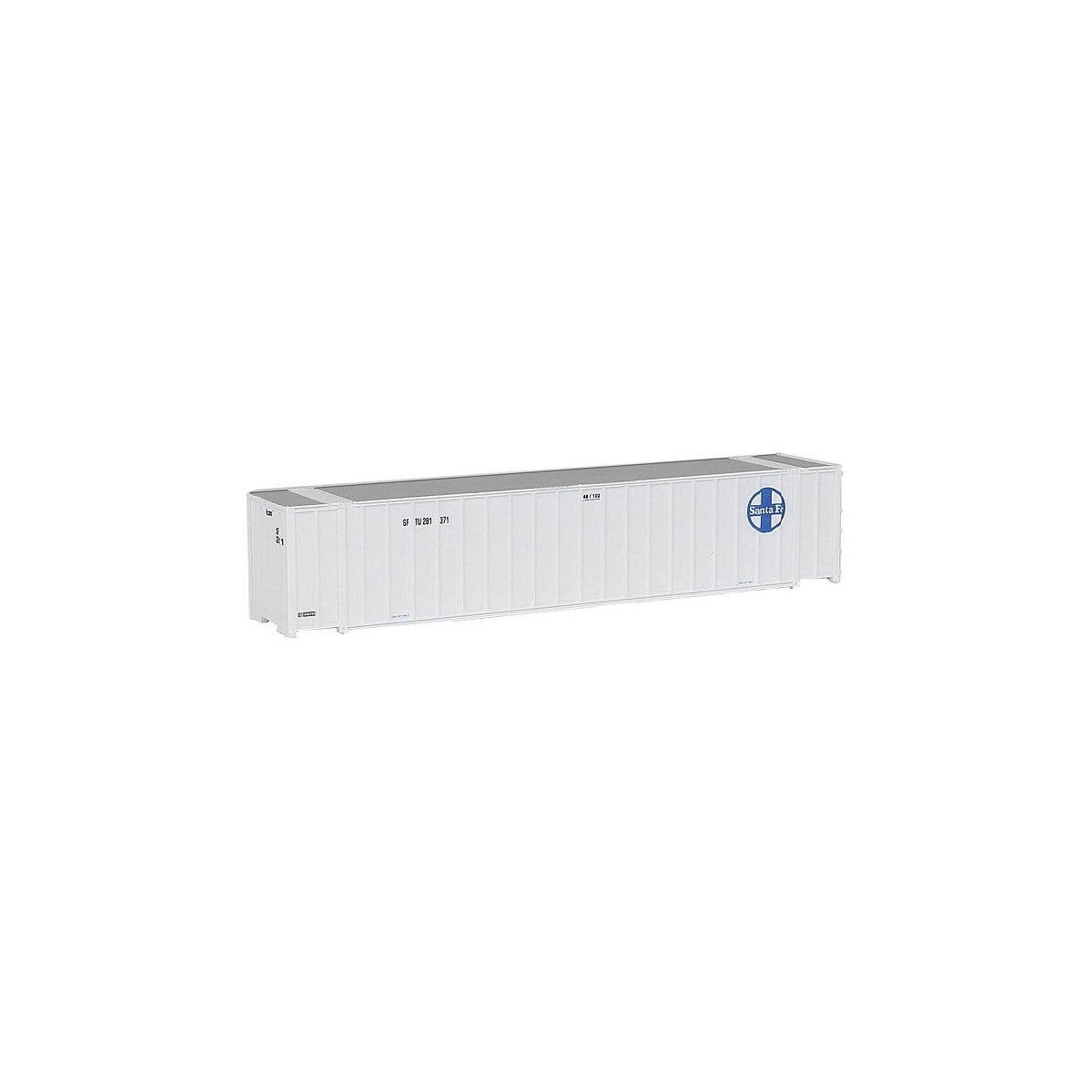 48′ Ribbed Side Container - Assembled -- Santa Fe (white, blue), N, Walthers SceneMaster 8842