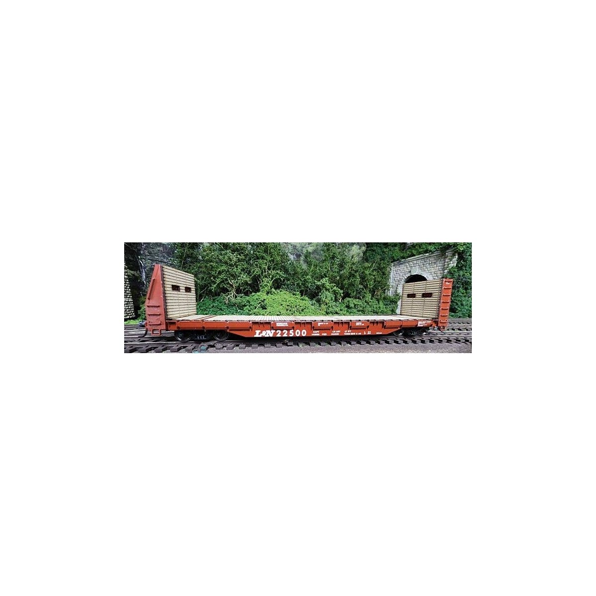 Bulkhead Flatcar - 3-D Resin & Laser-Cut Wood Kit -- Louisville & Nashville 22500 (brown, white), HO, State Tool & Die 721