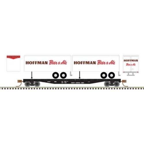 50` Piggyback Flatcar w/Two 24` Trailers - Ready to Run -- Central Railroad of New Jersey 301 (Hoffma, N, Trainman 50006507
