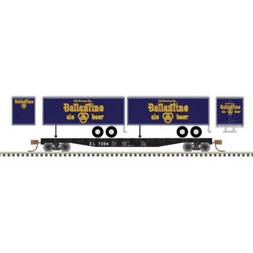 50` Piggyback Flatcar w/Two 24` Trailers - Ready to Run -- Erie-Lackawanna 7394 (Ballantine Trailers , N, Trainman 50006503