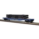 52`6` Flatcar w/Pipe Load - 3-Rail - Ready to Run - Trainman(R) -- Alaska Railroad (blue, yellow), O, Atlas O 3001880