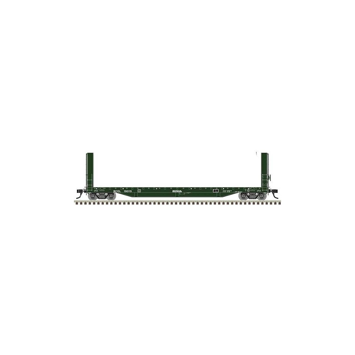 51`6` Bulkhead Flatcar - Ready to Run - Master(R) -- BC Rail 19015 (green, white), HO, Atlas Model Railroad Co. 20007092