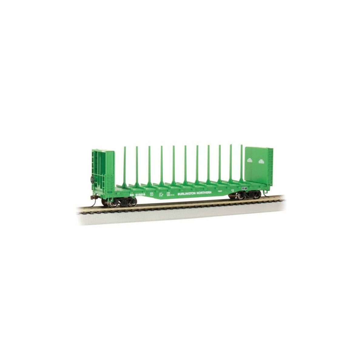 52′ Centerbeam Bulkhead Flatcar - Ready to Run -- Burlington Northern 615816 (Cascade Green,, HO, Bachmann Industries 12903