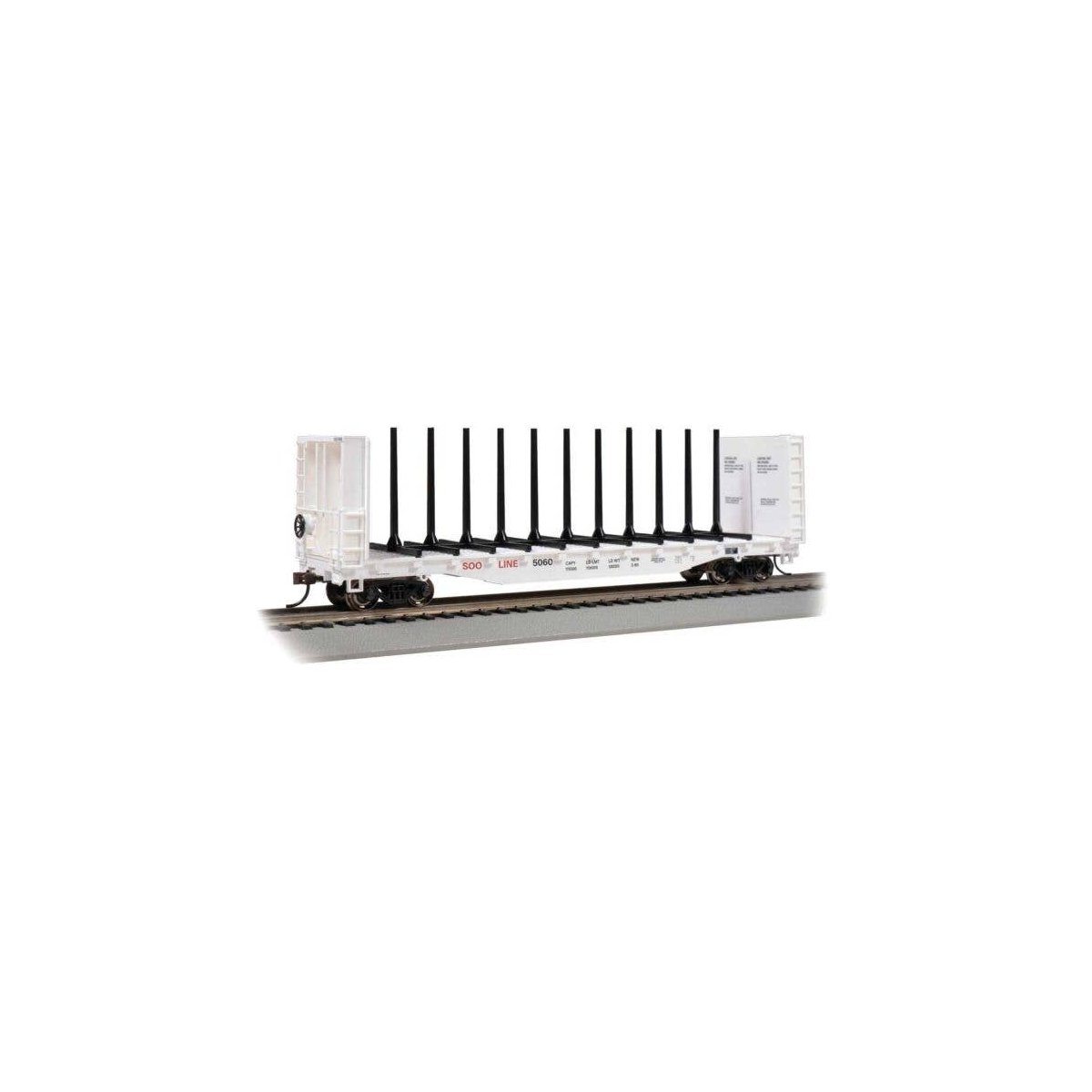 52′ Centerbeam Bulkhead Flatcar - Ready to Run -- Soo Line 5060 (white), HO, Bachmann Industries 12906