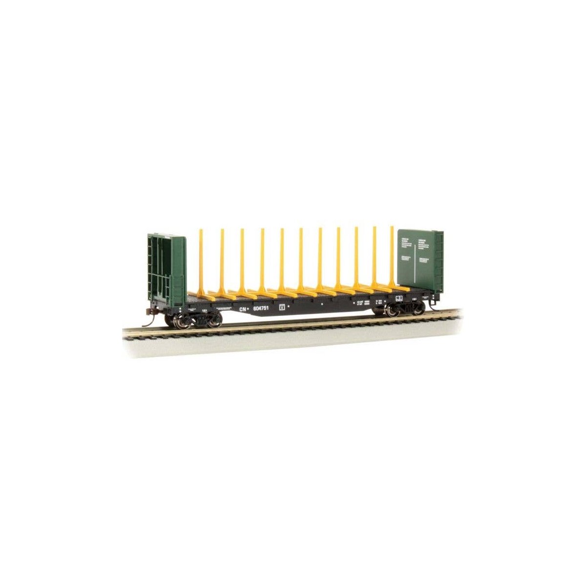 52′ Centerbeam Bulkhead Flatcar - Ready to Run -- Canadian National 60472 (black), HO, Bachmann Industries 12902